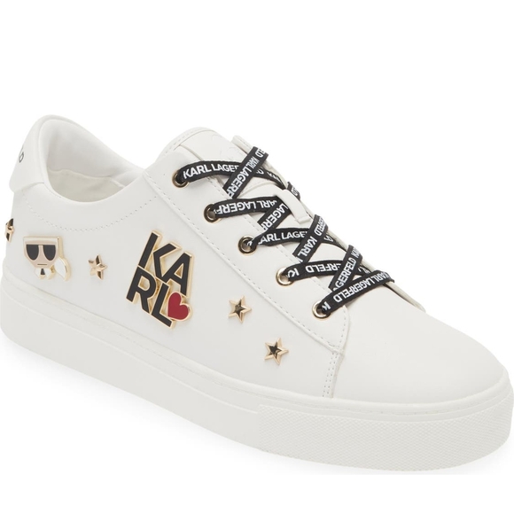 Karl Lagerfeld Shoes - Karl Lagerfeld White Sneakers with Gold Accents